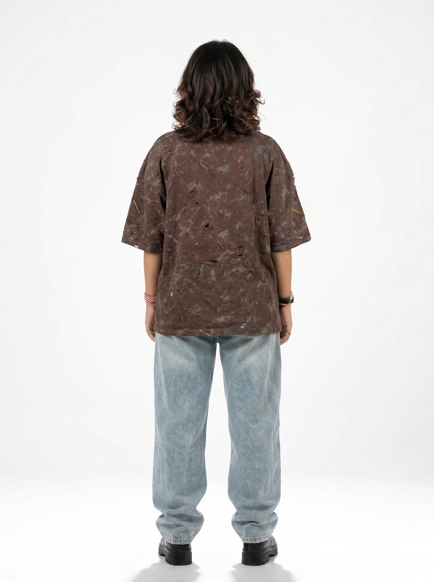 Brown Acid Washed Boxy Fit Oversized Tee