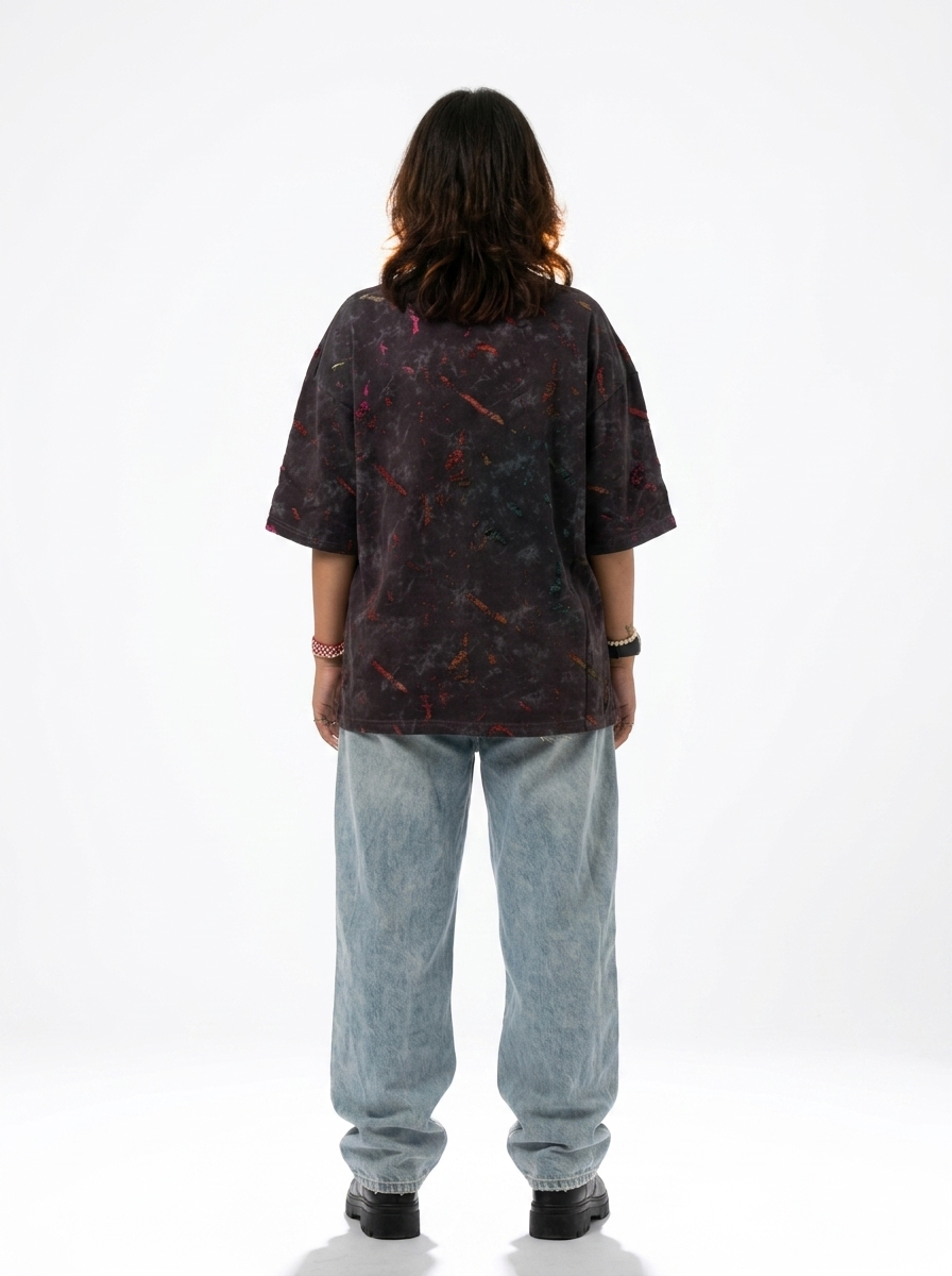 Black Acid Washed Boxy Fit Oversized Tee