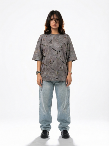 Gray Acid Washed Boxy Fit Oversized Tee