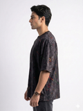 SHAMAL acid wash oversized tee back view, boxy drop shoulder