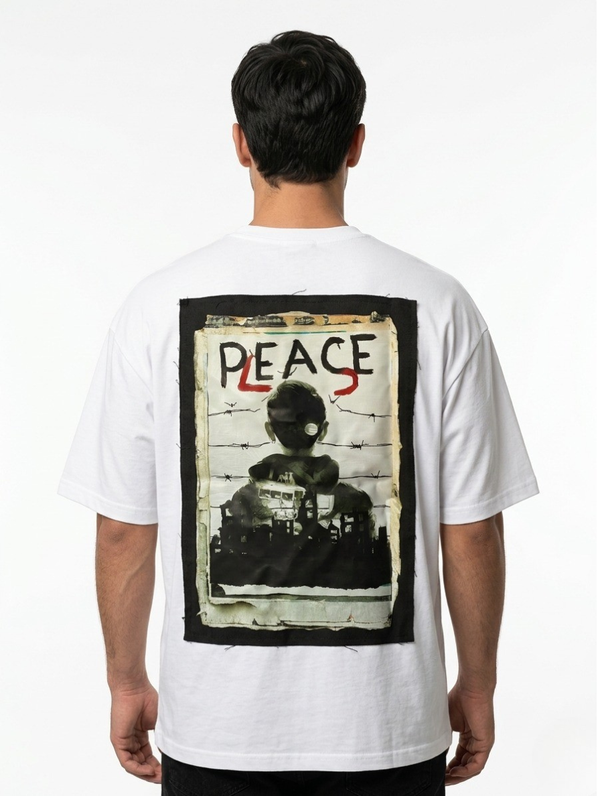 Sada-e-Aman Boxy Fit T-Shirt 100% Cotton Streetwear Graphic Peace Print Oversized Tee Unisex